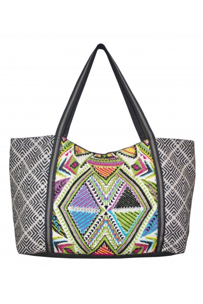 Embroidered Lime Jacquard Bag